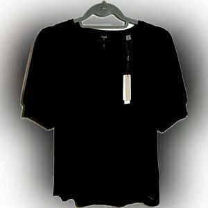 Perfect Feminine Black Viscose Tee with Short Puff Sleeves, T by Tahari